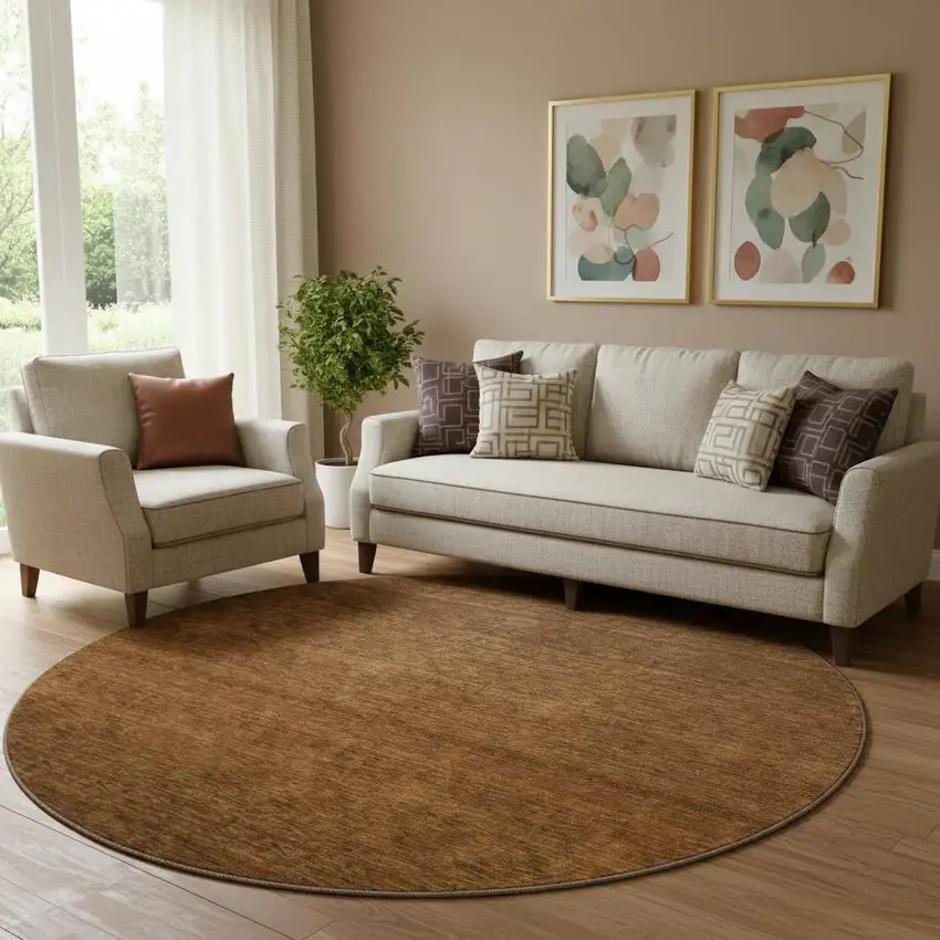 8' Chocolate And Gray Ombre Washable Round Rug With UV Protection Photo 1