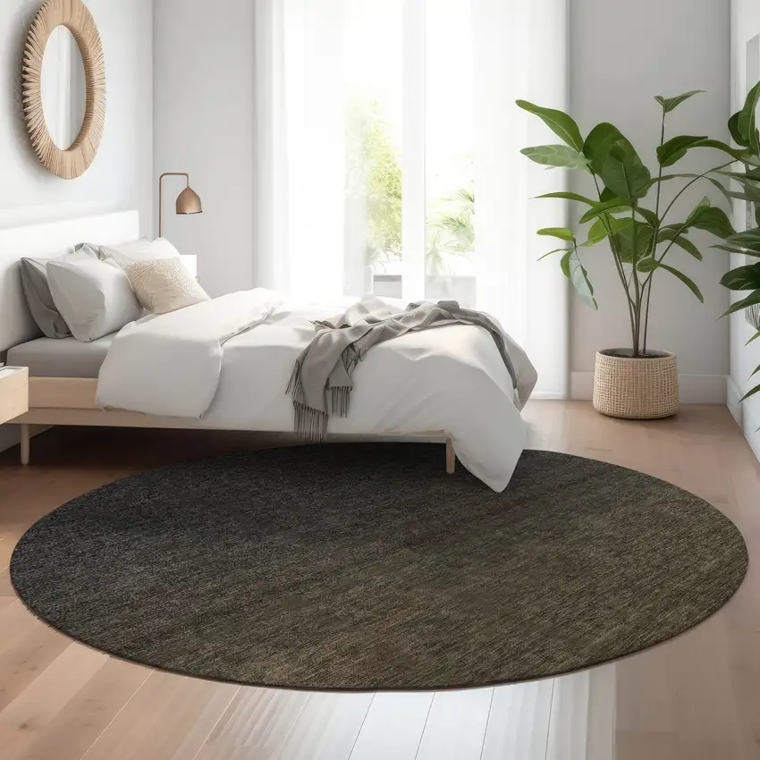 8' Chocolate And Gray Ombre Washable Round Rug With UV Protection Photo 5