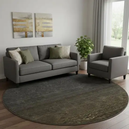 8' Chocolate And Gray Ombre Washable Round Rug With UV Protection Photo 1