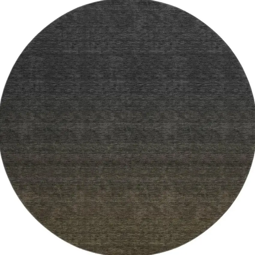8' Chocolate And Gray Ombre Washable Round Rug With UV Protection Photo 3