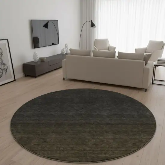 8' Chocolate And Gray Ombre Washable Round Rug With UV Protection Photo 2