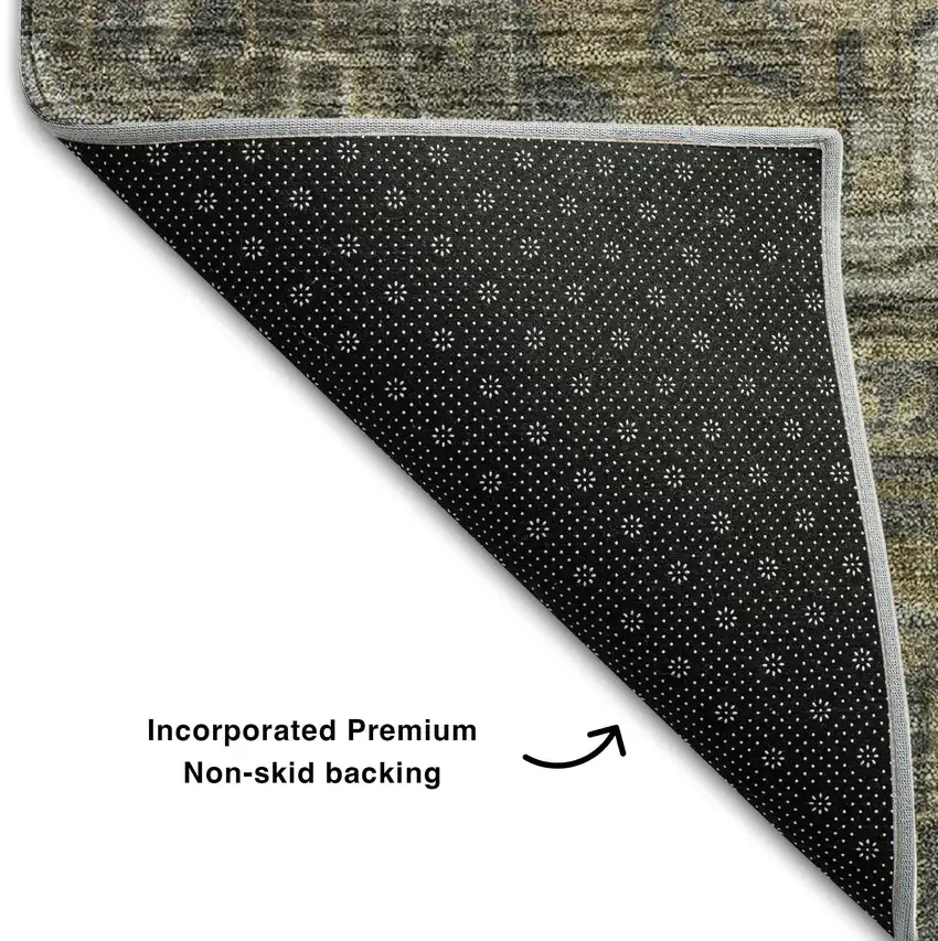 8' Chocolate And Gray Oriental Washable Round Rug With UV Protection Photo 5