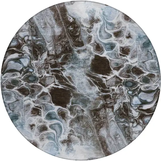 8' Chocolate And Gray Round Abstract Washable Indoor Outdoor Area Rug Photo 1