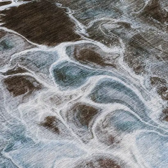 8' Chocolate And Gray Round Abstract Washable Indoor Outdoor Area Rug Photo 9