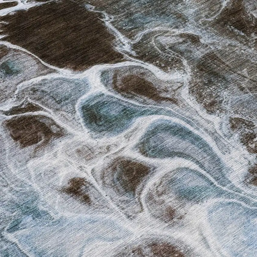 8' Chocolate And Gray Round Abstract Washable Indoor Outdoor Area Rug Photo 9