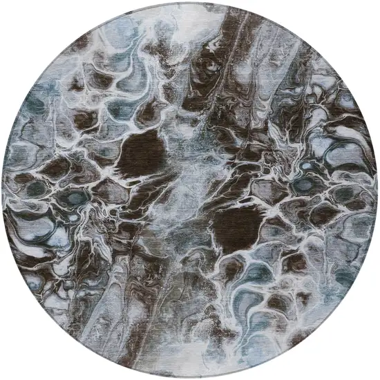 8' Chocolate And Gray Round Abstract Washable Indoor Outdoor Area Rug Photo 4