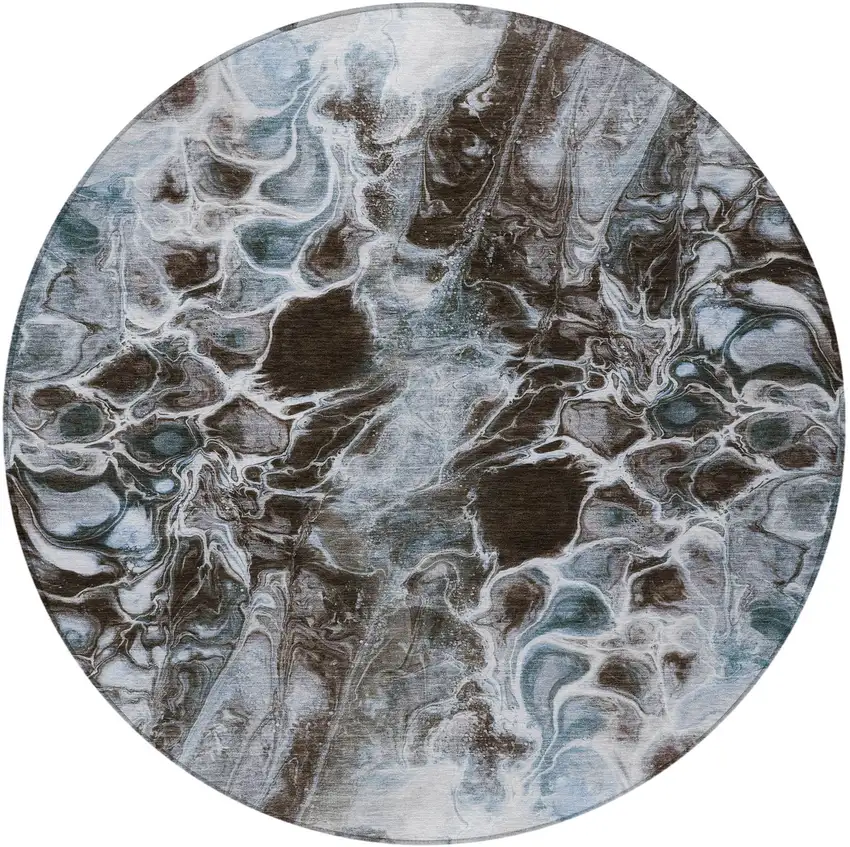 8' Chocolate And Gray Round Abstract Washable Indoor Outdoor Area Rug Photo 4