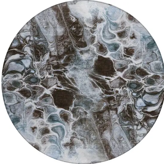 8' Chocolate And Gray Round Abstract Washable Indoor Outdoor Area Rug Photo 3