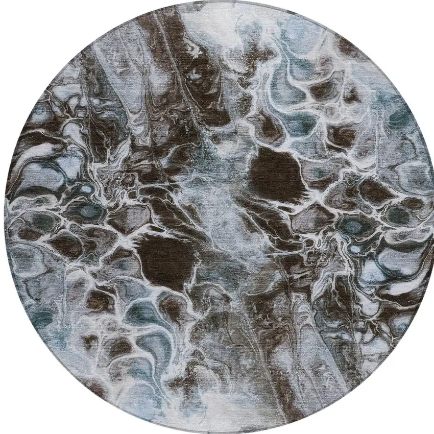 8' Chocolate And Gray Round Abstract Washable Indoor Outdoor Area Rug Photo 3