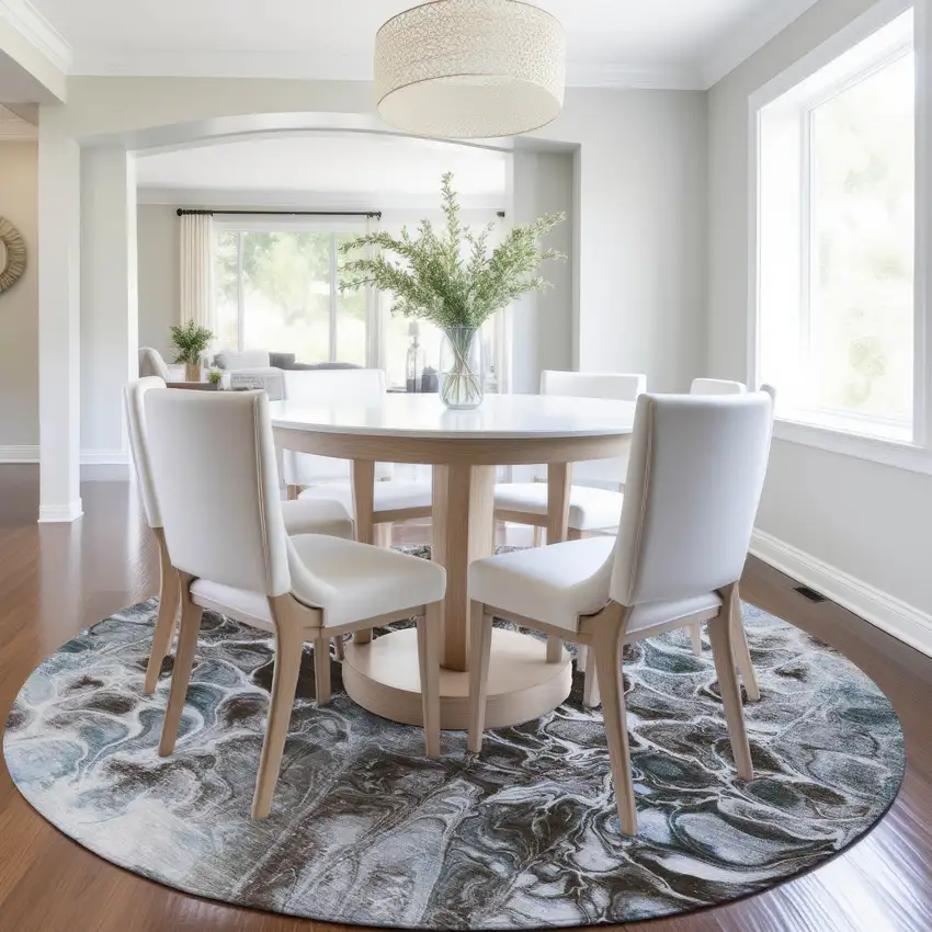 8' Chocolate And Gray Round Abstract Washable Indoor Outdoor Area Rug Photo 6