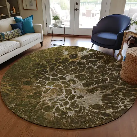 8' Chocolate And Gray Round Abstract Washable Indoor Outdoor Area Rug Photo 7