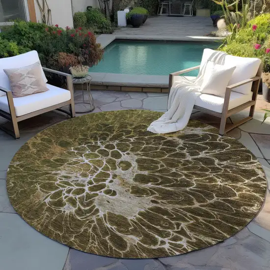 8' Chocolate And Gray Round Abstract Washable Indoor Outdoor Area Rug Photo 6