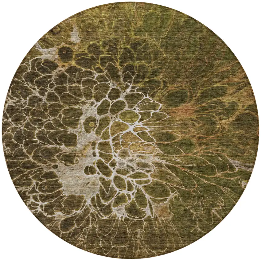 8' Chocolate And Gray Round Abstract Washable Indoor Outdoor Area Rug Photo 5