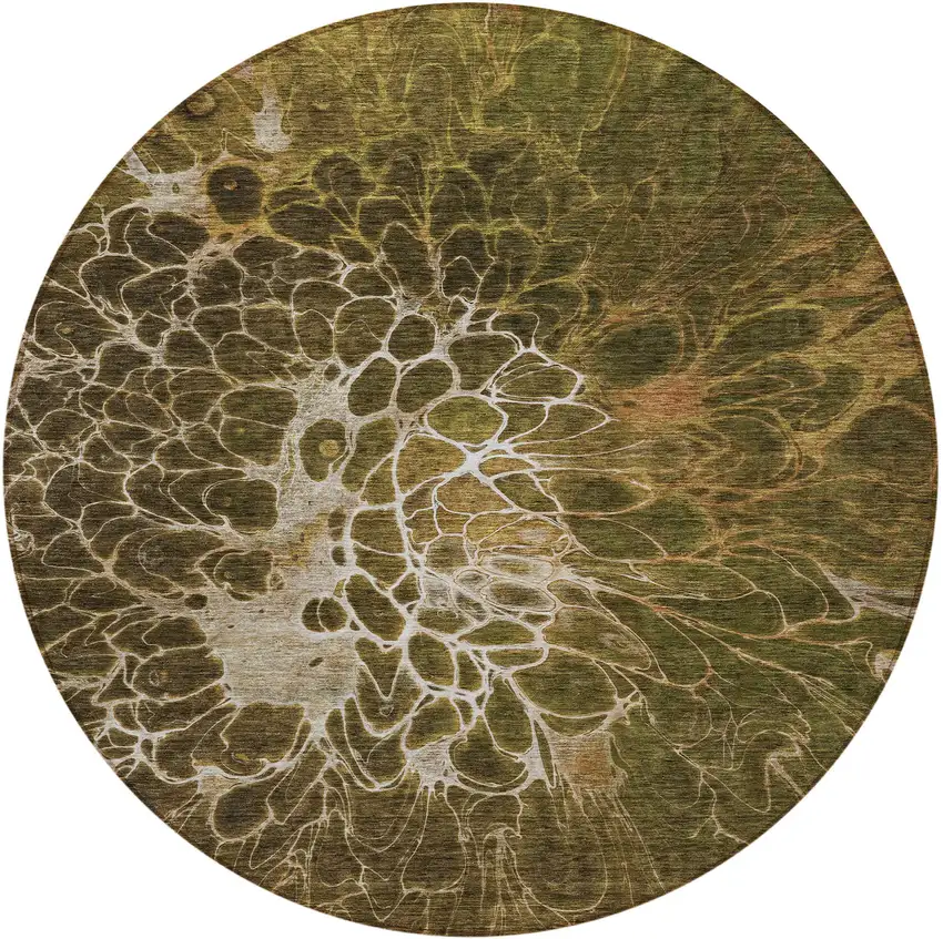 8' Chocolate And Gray Round Abstract Washable Indoor Outdoor Area Rug Photo 5