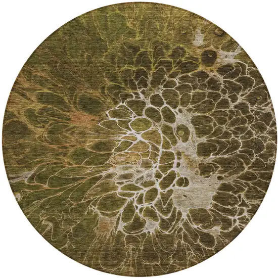 8' Chocolate And Gray Round Abstract Washable Indoor Outdoor Area Rug Photo 2