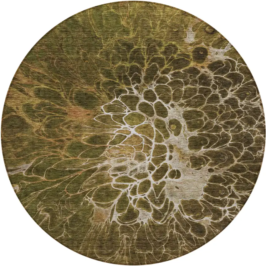 8' Chocolate And Gray Round Abstract Washable Indoor Outdoor Area Rug Photo 2