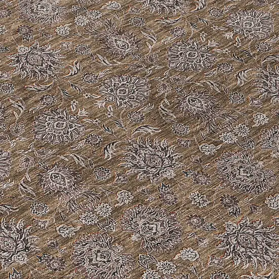 8' Chocolate And Gray Round Floral Washable Indoor Outdoor Area Rug Photo 9