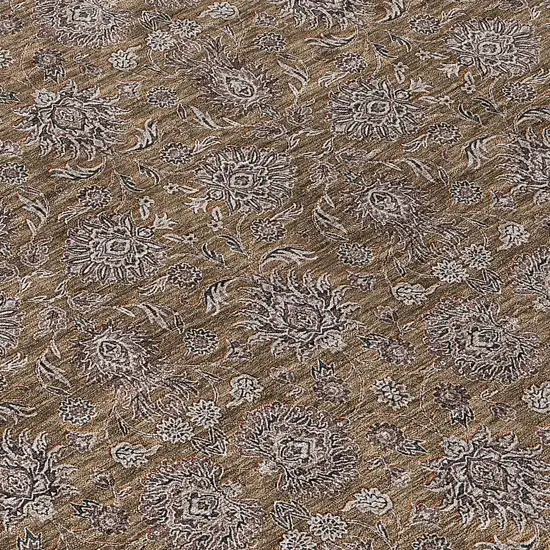 8' Chocolate And Gray Round Floral Washable Indoor Outdoor Area Rug Photo 9