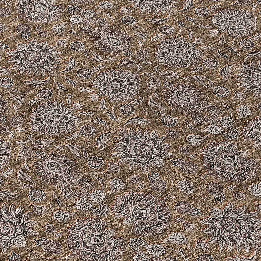 8' Chocolate And Gray Round Floral Washable Indoor Outdoor Area Rug Photo 9