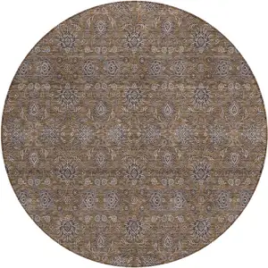 Photo of 8' Chocolate And Gray Round Floral Washable Indoor Outdoor Area Rug