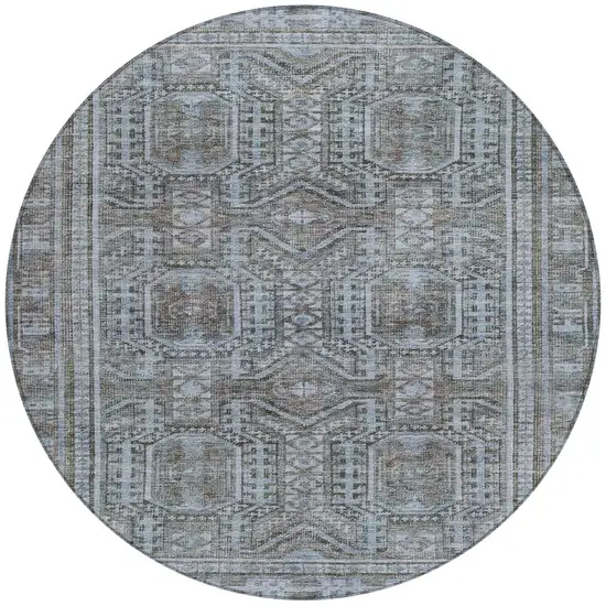 8' Chocolate And Gray Round Geometric Washable Indoor Outdoor Area Rug Photo 4