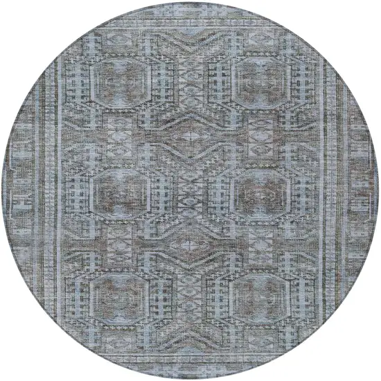 8' Chocolate And Gray Round Geometric Washable Indoor Outdoor Area Rug Photo 3