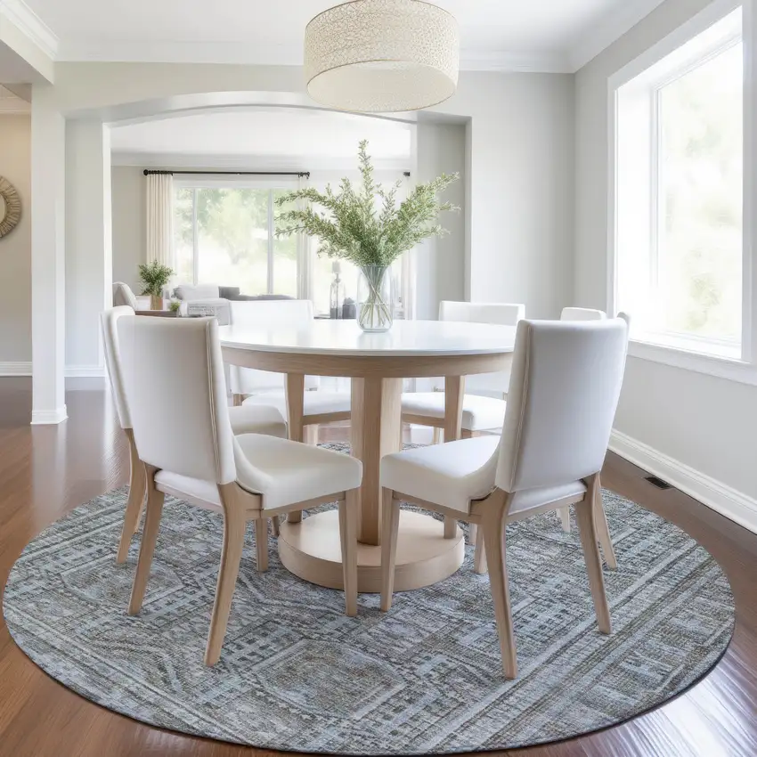 8' Chocolate And Gray Round Geometric Washable Indoor Outdoor Area Rug Photo 6