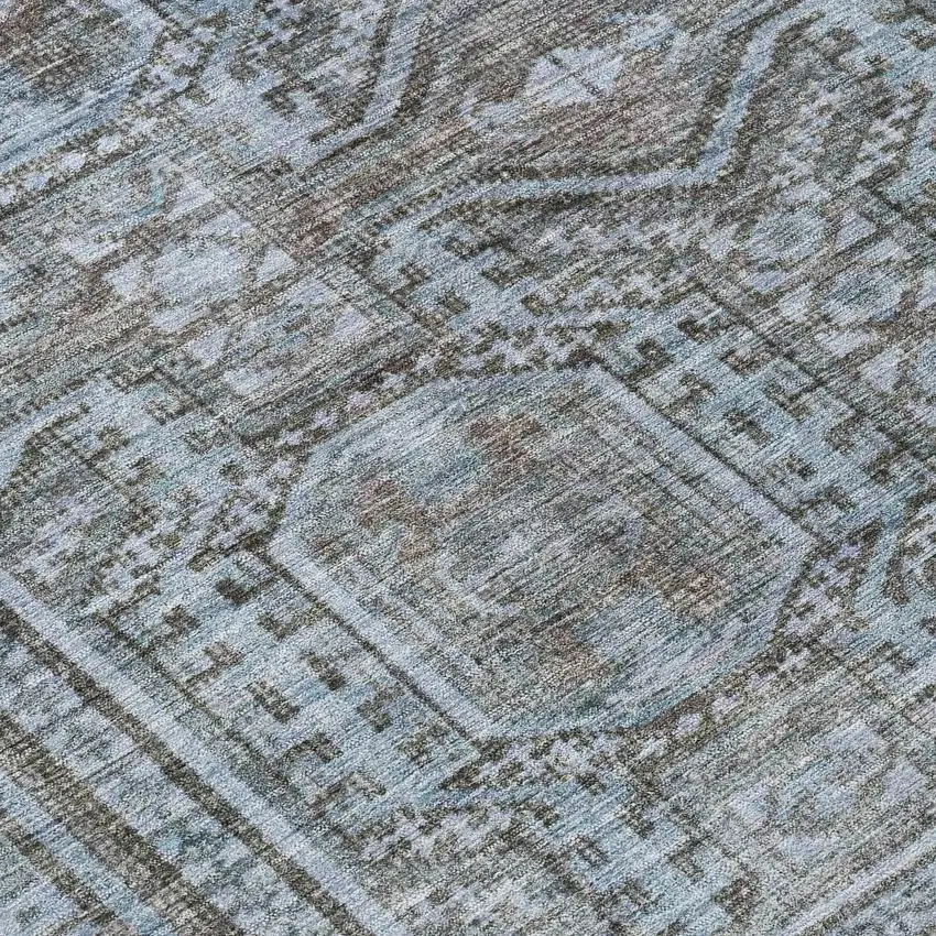 8' Chocolate And Gray Round Geometric Washable Indoor Outdoor Area Rug Photo 9