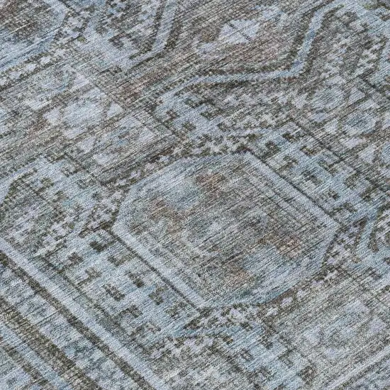 8' Chocolate And Gray Round Geometric Washable Indoor Outdoor Area Rug Photo 9