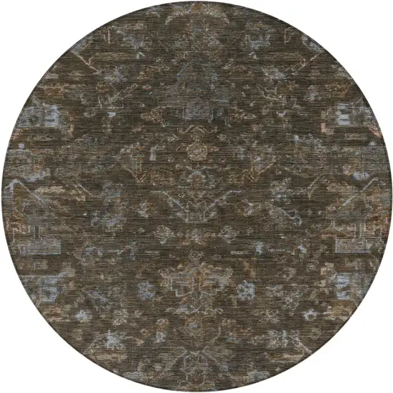 8' Chocolate And Gray Round Medallion Washable Indoor Outdoor Area Rug Photo 2
