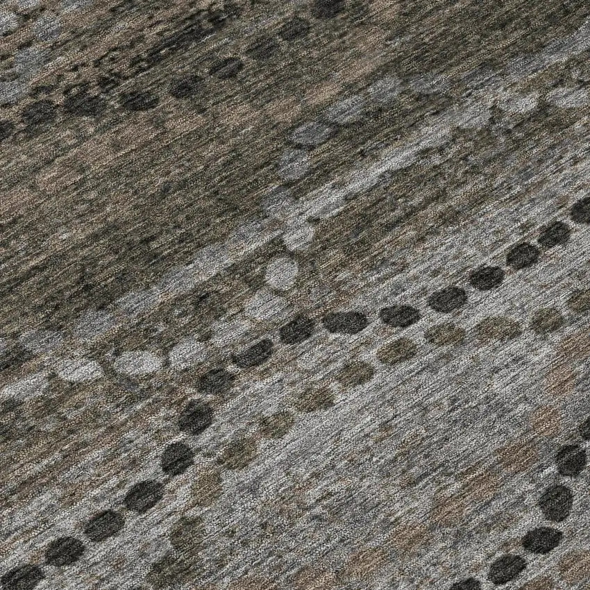 8' Chocolate And Gray Round Ogee Washable Indoor Outdoor Area Rug Photo 9