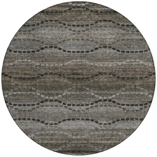 8' Chocolate And Gray Round Ogee Washable Indoor Outdoor Area Rug Photo 3