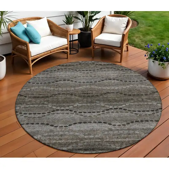 8' Chocolate And Gray Round Ogee Washable Indoor Outdoor Area Rug Photo 2
