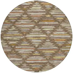 Photo of 8' Chocolate And Gray Round Southwestern Washable Indoor Outdoor Area Rug