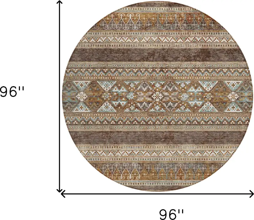 8' Chocolate And Gray Round Southwestern Washable Indoor Outdoor Area Rug Photo 3