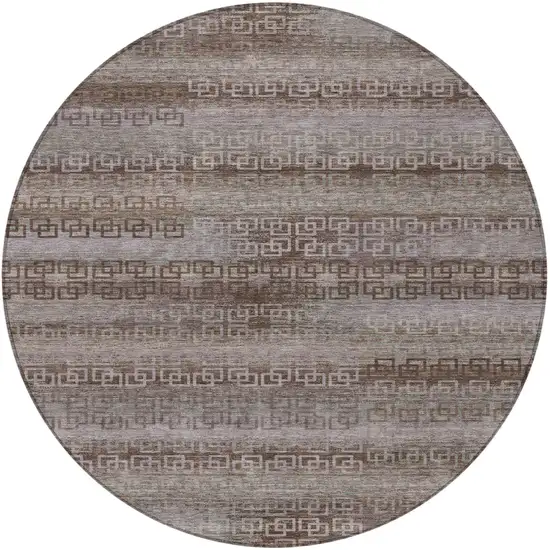 8' Chocolate And Gray Round Striped Washable Indoor Outdoor Area Rug Photo 3