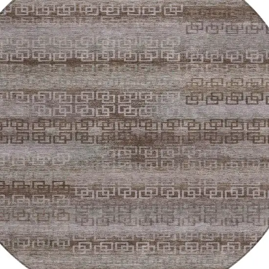 8' Chocolate And Gray Round Striped Washable Indoor Outdoor Area Rug Photo 4