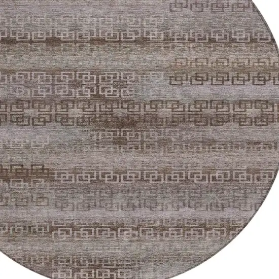 8' Chocolate And Gray Round Striped Washable Indoor Outdoor Area Rug Photo 9