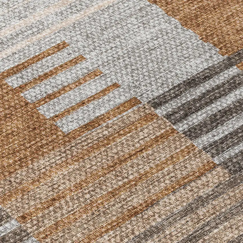 8' Chocolate And Gray Round Striped Washable Indoor Outdoor Area Rug Photo 8