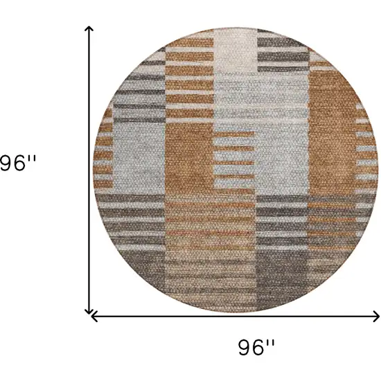 8' Chocolate And Gray Round Striped Washable Indoor Outdoor Area Rug Photo 3
