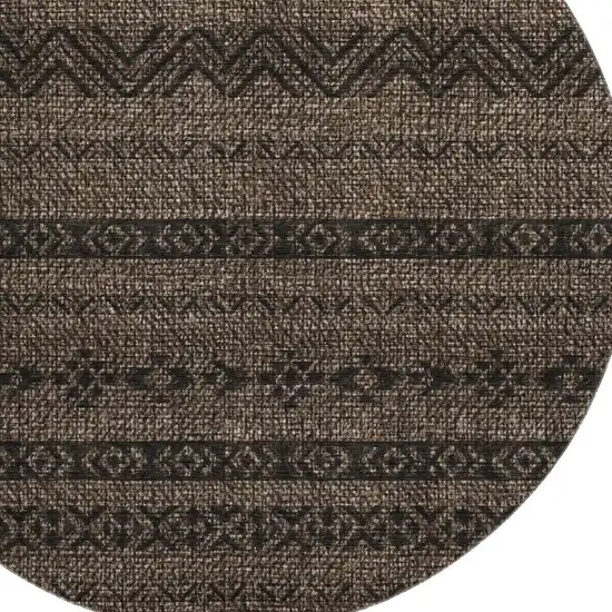 8' Chocolate And Gray Southwestern Washable Round Rug With UV Protection Photo 3