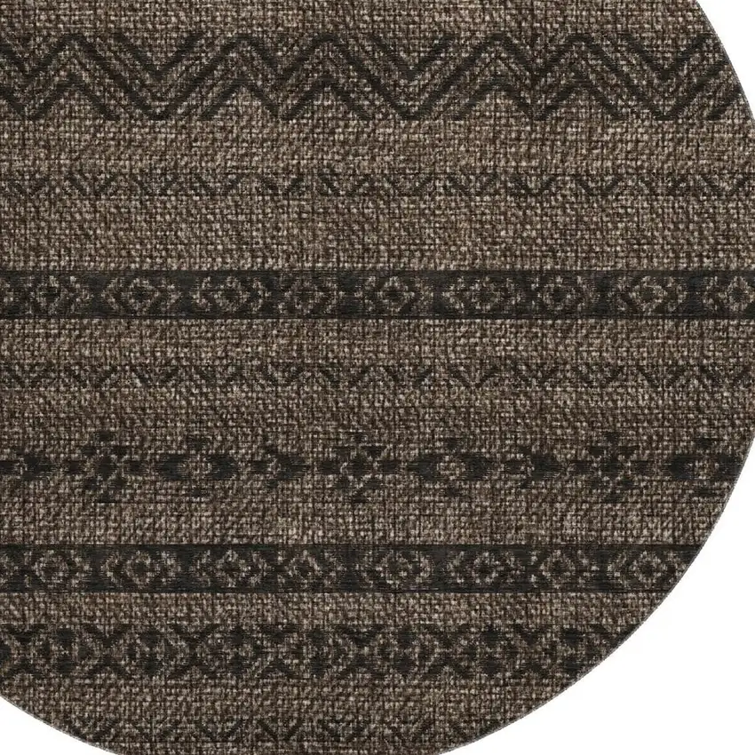 8' Chocolate And Gray Southwestern Washable Round Rug With UV Protection Photo 3