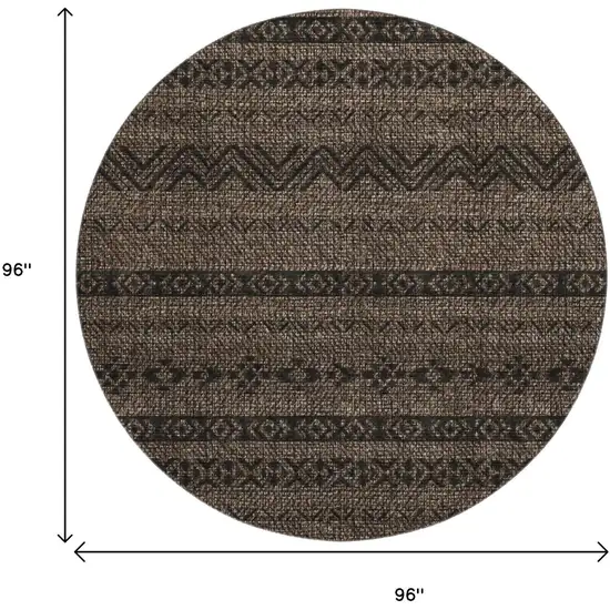 8' Chocolate And Gray Southwestern Washable Round Rug With UV Protection Photo 3