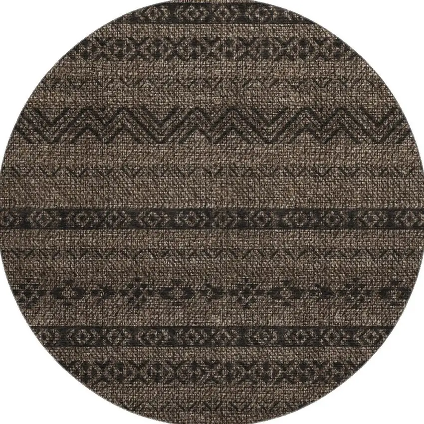 8' Chocolate And Gray Southwestern Washable Round Rug With UV Protection Photo 4