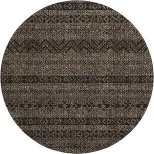 Photo of 8' Chocolate And Gray Southwestern Washable Round Rug With UV Protection