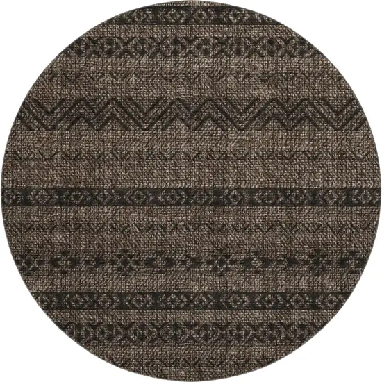 8' Chocolate And Gray Southwestern Washable Round Rug With UV Protection Photo 1
