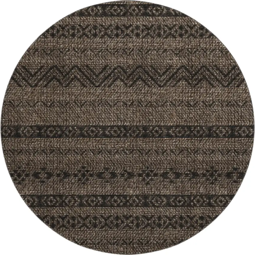 8' Chocolate And Gray Southwestern Washable Round Rug With UV Protection Photo 1