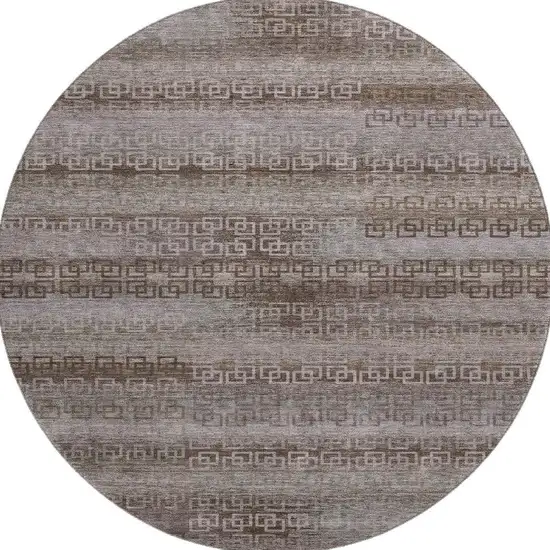 8' Chocolate And Gray Striped Washable Round Rug With UV Protection Photo 4