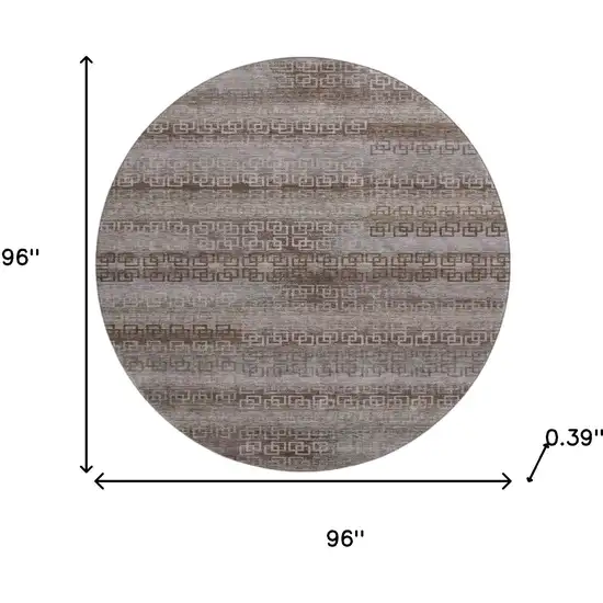 8' Chocolate And Gray Striped Washable Round Rug With UV Protection Photo 8