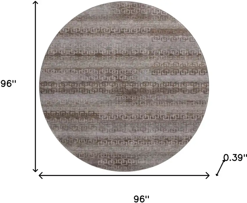 8' Chocolate And Gray Striped Washable Round Rug With UV Protection Photo 8
